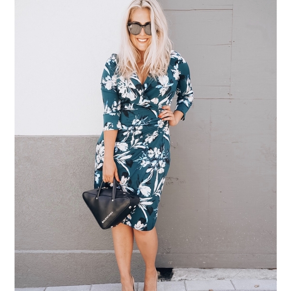 Eliza J Dresses & Skirts - Eliza J Faux Wrap Collared Floral Dress Size 12